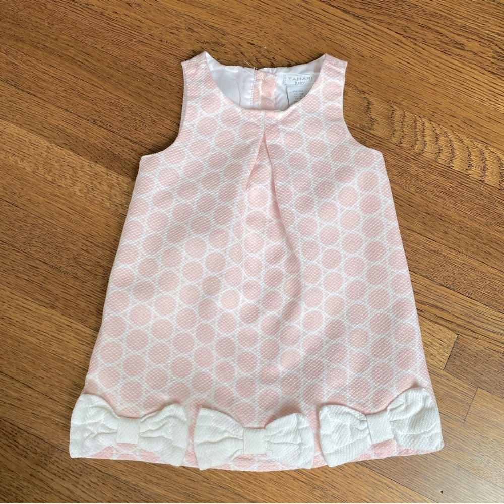 So Sweet! Tahari Girls 18 Month Light Pink Polka Dot Pique Sleeveless Bow Dress